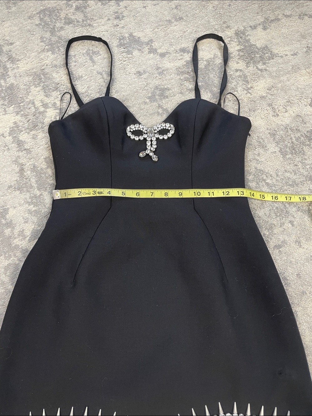 AREA NYC Crystal Spike Embellished Mini Dress Black LBD FLAW Sz 8 - Picture 9 of 17
